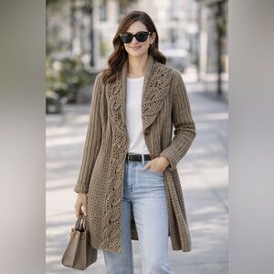 North Style XL Chunky Knit Wool Long Cardigan Sweater Coat Shawl Collar Boho